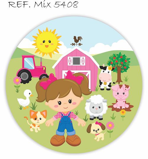 Painel Festa Redondo Sublimado Fazendinha C/elástico