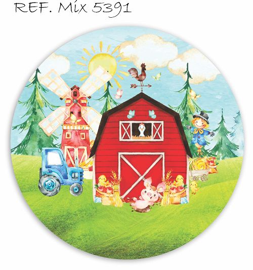 Painel Festa Redondo Sublimado Fazendinha C/elástico