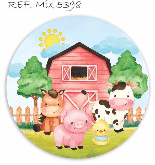 Painel Festa Redondo Sublimado Fazendinha C/elástico