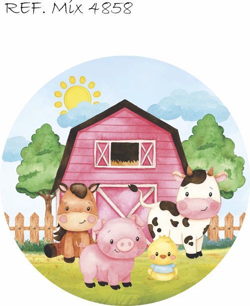 Painel Festa Redondo Sublimado Fazendinha C/elástico