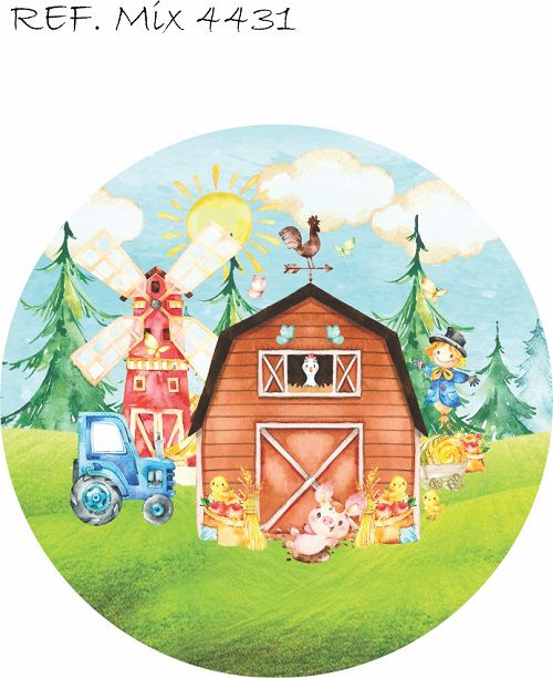 Painel Festa Redondo Sublimado Fazendinha C/elástico