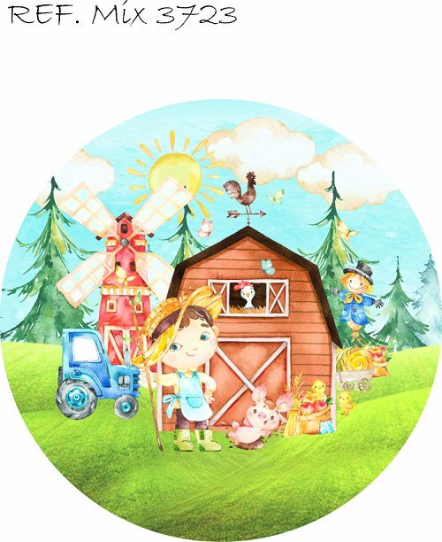 Painel Festa Redondo Sublimado Fazendinha C/elástico