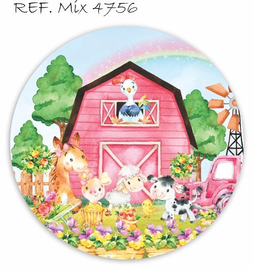 Painel Festa Redondo Sublimado Fazendinha C/elástico