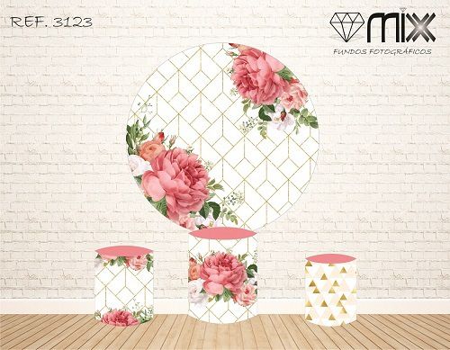 Painel Redondo Sublimado Floral + Trio de Cilindros Veste Fácil