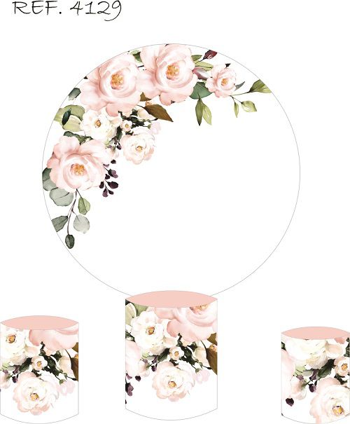 Painel Redondo Sublimado Floral + Trio de Cilindros Veste Fácil