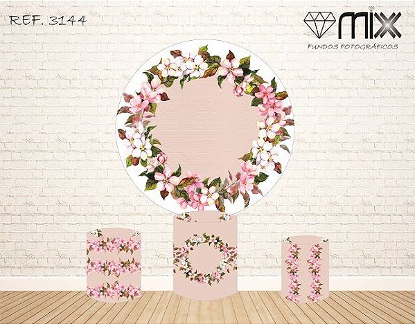 Painel Redondo Sublimado Floral + Trio de Cilindros Veste Fácil