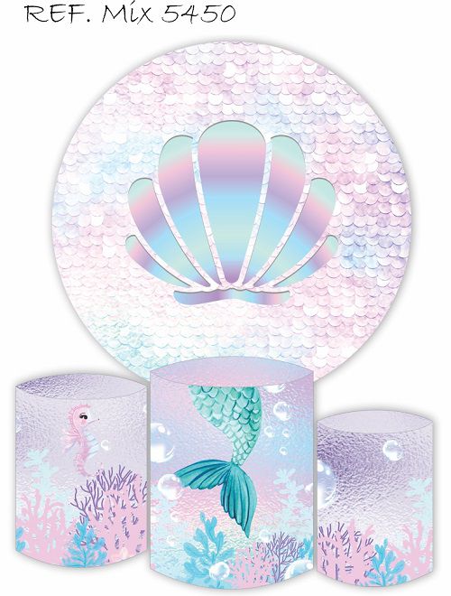 Painel Redondo Sublimado Sereia + Trio de Cilindros Veste Fácil