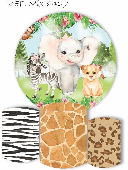 Painel Redondo Sublimado Safari + Trio de Cilindros Veste Fácil