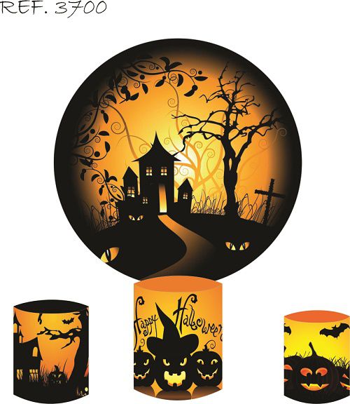 Painel Redondo Sublimado Halloween + Trio de Cilindros Veste Fácil