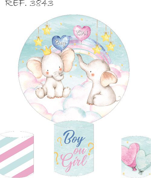 Painel Redondo Sublimado Chá Revelação + Trio de Cilindros Veste Fácil