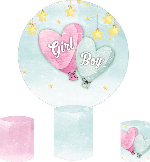 Painel Redondo Sublimado Chá Revelação + Trio de Cilindros Veste Fácil