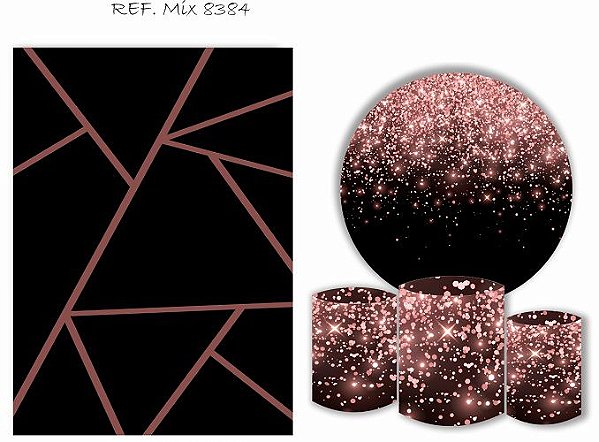 Painel Redondo Sublimado Glitter + Trio de Cilindros Veste Fácil + Painel Lateral