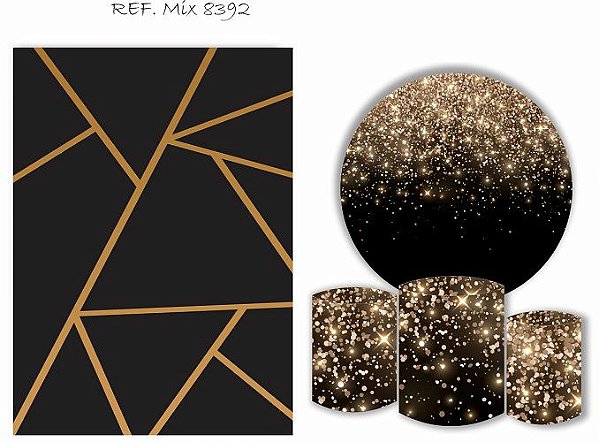 Painel Redondo Sublimado Glitter + Trio de Cilindros Veste Fácil + Painel Lateral