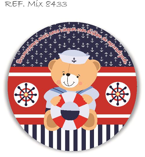 Painel Festa Redondo Sublimado Ursinho Marinheiro C/elástico