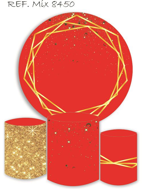 Painel Redondo Sublimado Glitter Vermelho + Trio de Cilindros Veste Fácil