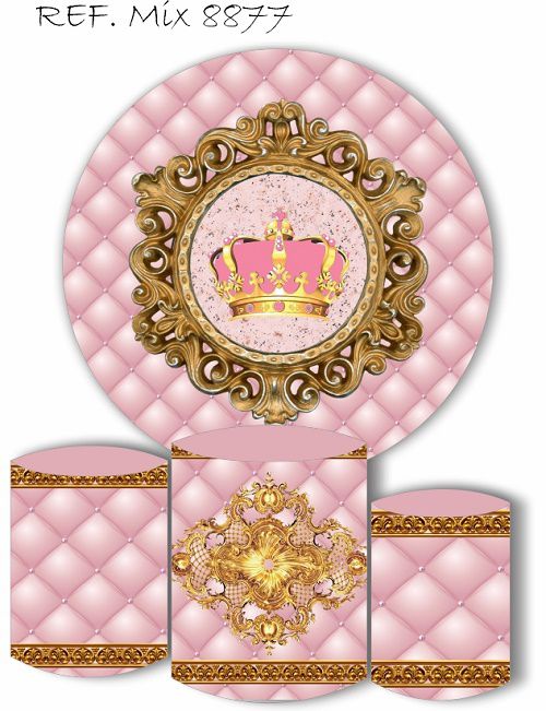 Painel Redondo Sublimado Realeza Rosa + Trio de Cilindros Veste Fácil