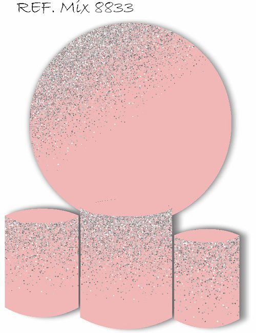 Painel Redondo Sublimado Rosa Com Glitter + Trio de Cilindros Veste Fácil