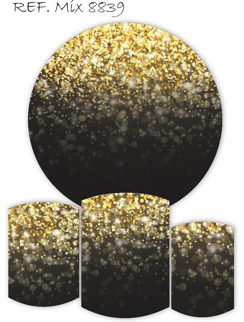 Painel Redondo Sublimado Preto Com Glitter + Trio de Cilindros Veste Fácil