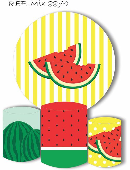 Painel Redondo Sublimado Melancia + Trio de Cilindros Veste Fácil