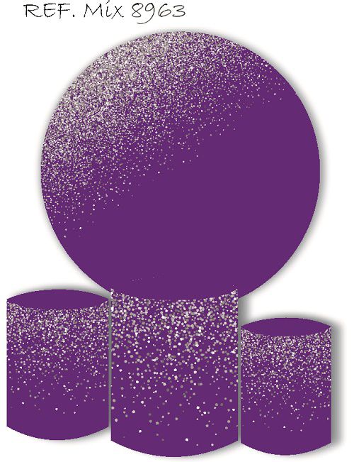 Painel Redondo Sublimado Roxo Com Glitter + Trio de Cilindros Veste Fácil