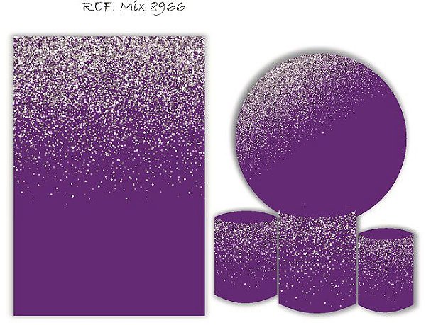 Painel Redondo Sublimado Roxo Com Glitter + Trio de Cilindros Veste Fácil + Painel Lateral
