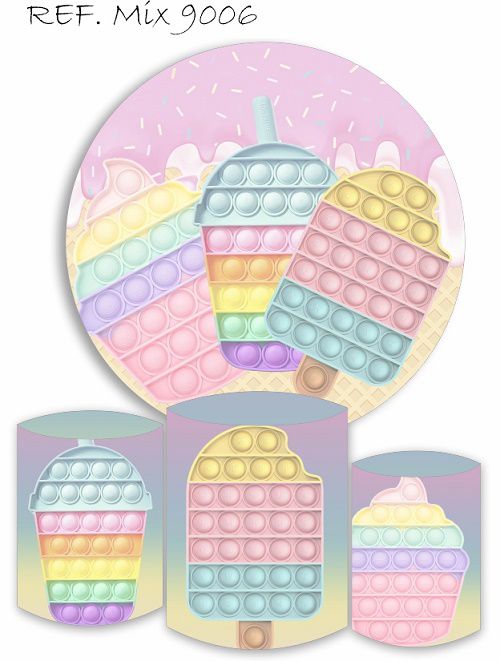 Painel Redondo Sublimado Pop It + Trio de Cilindros Veste Fácil