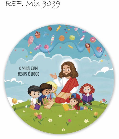 Painel Festa Redondo Sublimado Jesus C/elástico