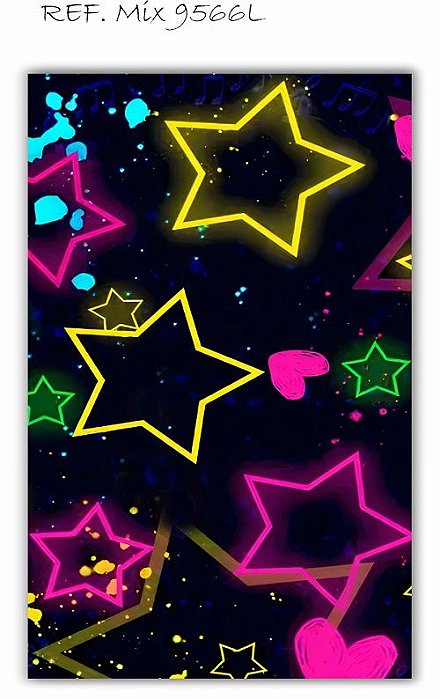 Painel Retangular Decorativo Para Festa Estrelas Neon