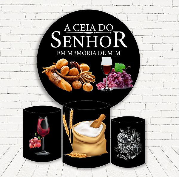 Painel Redondo Sublimado Santa Ceia + Trio de Cilindros Veste Fácil