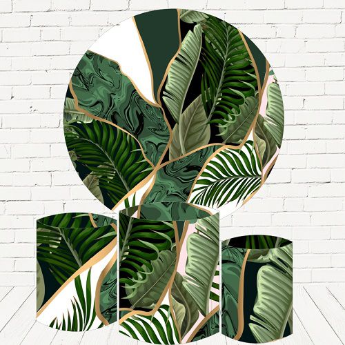 Painel Redondo Sublimado Folhagem + Trio de Cilindros Veste Fácil