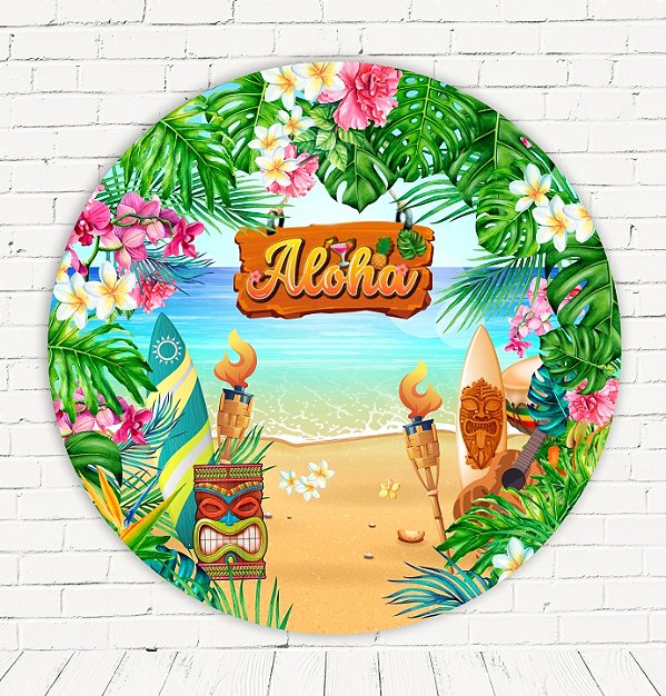 Painel Festa Redondo Sublimado Aloha C/elástico