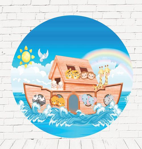 Painel Festa Redondo Sublimado Arca de Noé C/elástico