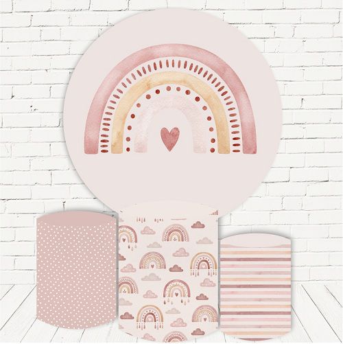 Painel Redondo Sublimado Arco Íris Boho + Trio de Cilindros Veste Fácil
