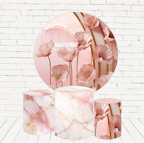 Painel Redondo Sublimado Floral+ Trio de Cilindros Veste Fácil