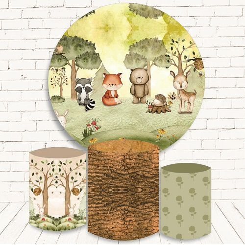 Painel Redondo Sublimado Bosque + Trio de Cilindros Veste Fácil