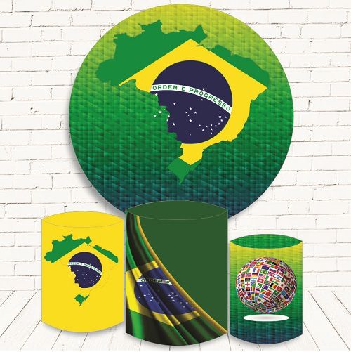 Painel Redondo Sublimado Brasil + Trio de Cilindros Veste Fácil