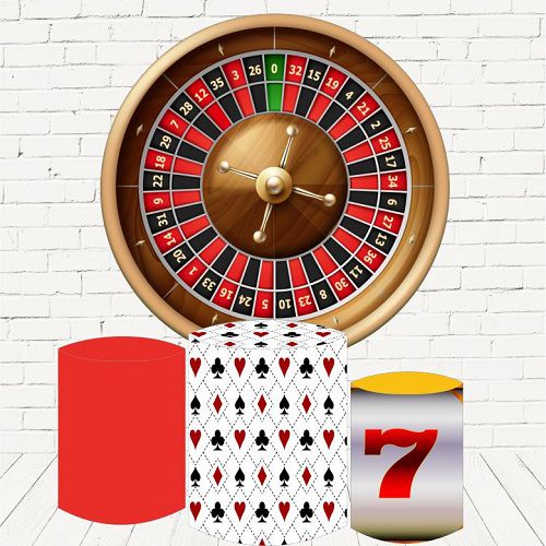 Painel Redondo Sublimado Cassino + Trio de Cilindros Veste Fácil