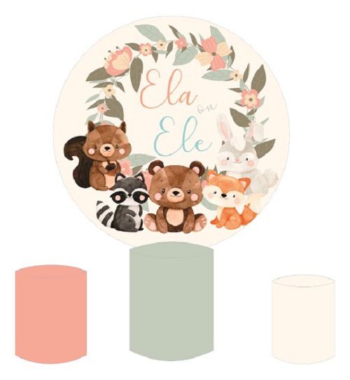 Painel Redondo Sublimado Chá Revelação + Trio de Cilindros Veste Fácil