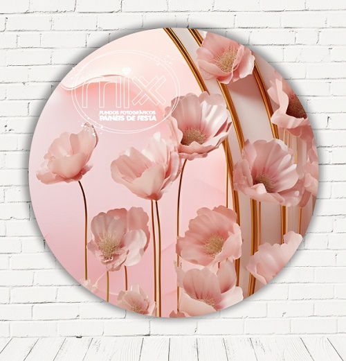 Painel Festa Redondo Sublimado Floral Rosa C/elástico