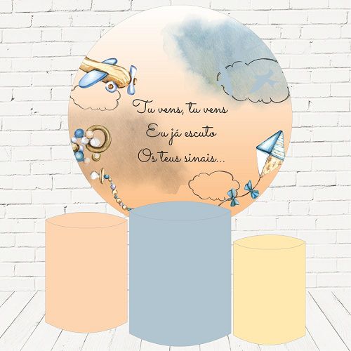 Painel Redondo Sublimado Chá Revelação + Trio de Cilindros Veste Fácil