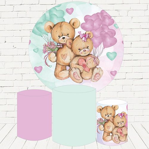 Painel Redondo Sublimado Chá Revelação + Trio de Cilindros Veste Fácil