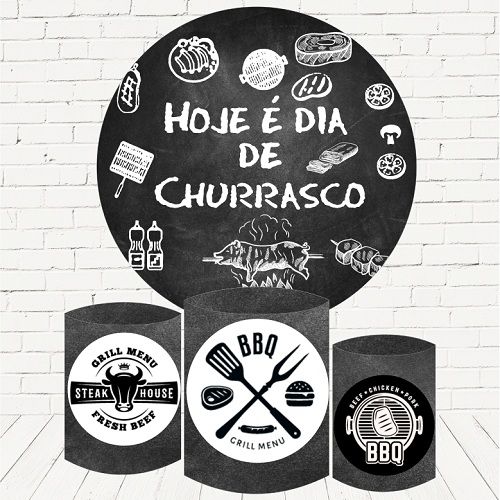 Painel Redondo Sublimado Churrasco + Trio de Cilindros Veste Fácil