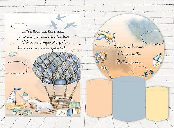 Painel Redondo Sublimado Chá Revelação + Trio de Cilindros Veste Fácil + Painel Lateral