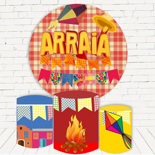 Painel Redondo Sublimado Festa Junina + Trio de Cilindros Veste Fácil