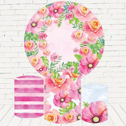 Painel Redondo Sublimado Floral+ Trio de Cilindros Veste Fácil