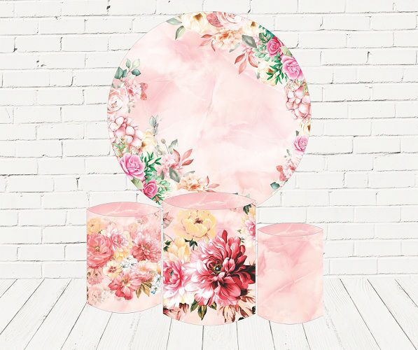Painel Redondo Sublimado Floral + Trio de Cilindros Veste Fácil
