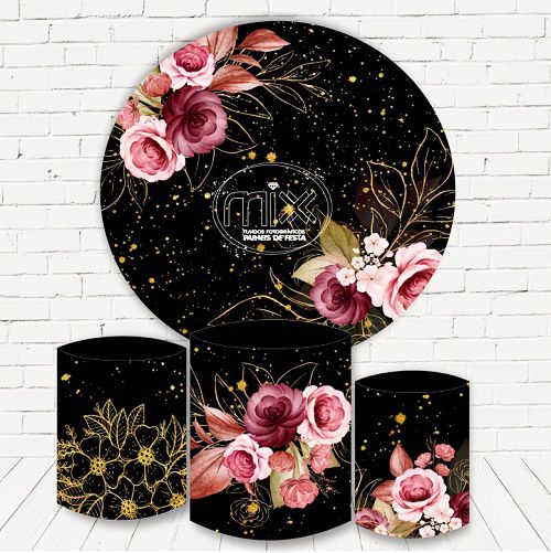 Painel Redondo Sublimado Floral + Trio de Cilindros Veste Fácil