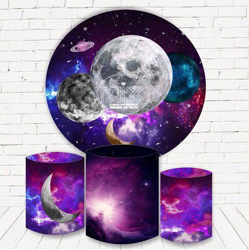 Painel Redondo Sublimado Galaxia + Trio de Cilindros Veste Fácil