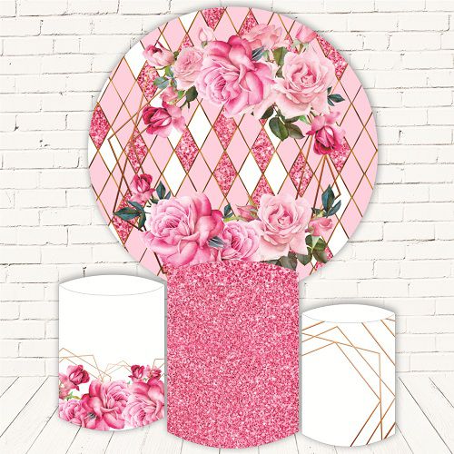 Painel Redondo Sublimado Floral + Trio de Cilindros Veste Fácil