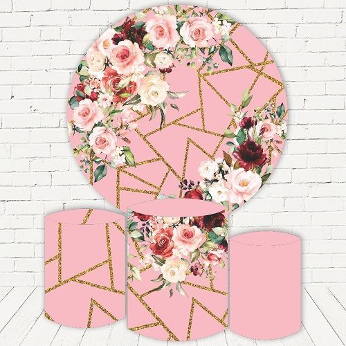 Painel Redondo Sublimado Floral + Trio de Cilindros Veste Fácil